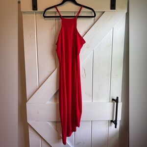 Express High Neck Asymmetrical Red Dress Medium